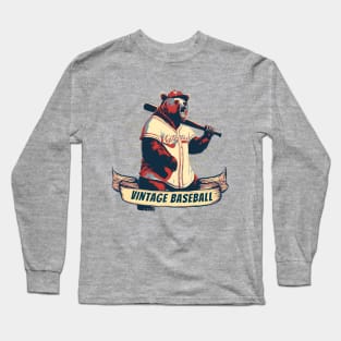 Vintage Baseball Grizzly Bear Baseball Player Long Sleeve T-Shirt